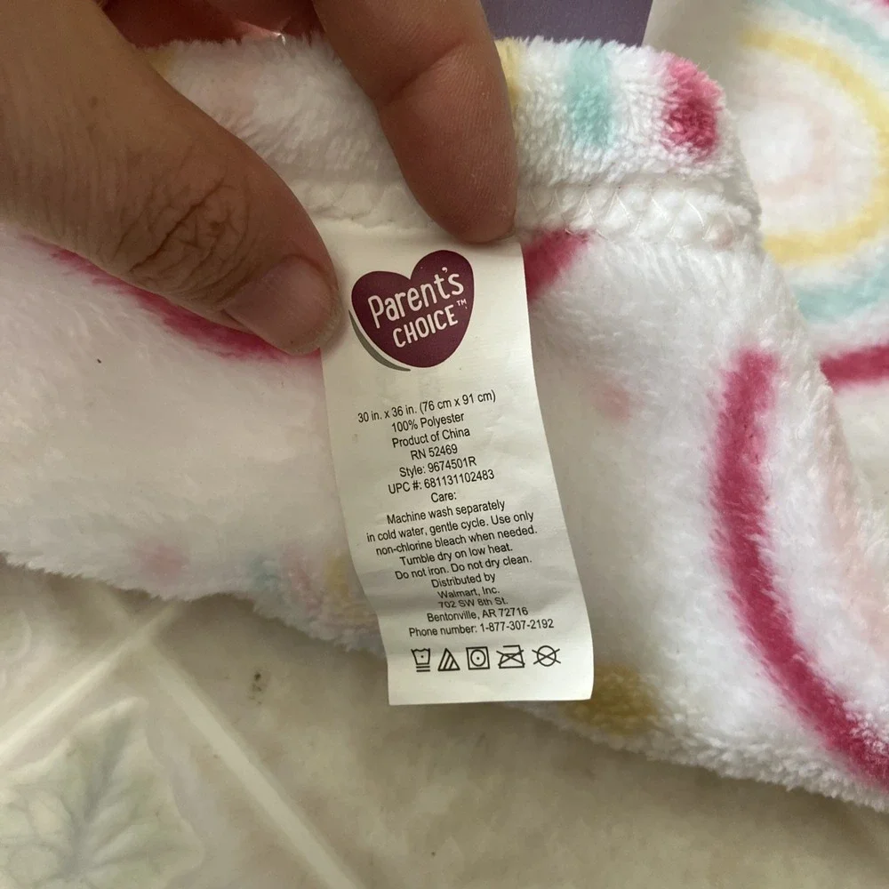 Parent's Choice Baby Blanket Fleece Rainbow White Pink Aqua Yellow Cozy Lovey